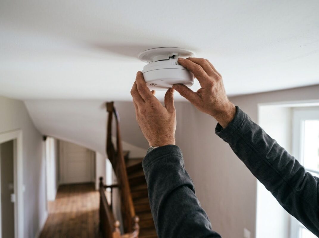 Pose d’un détecteur de fumée relié pour la sécurité de la maison
